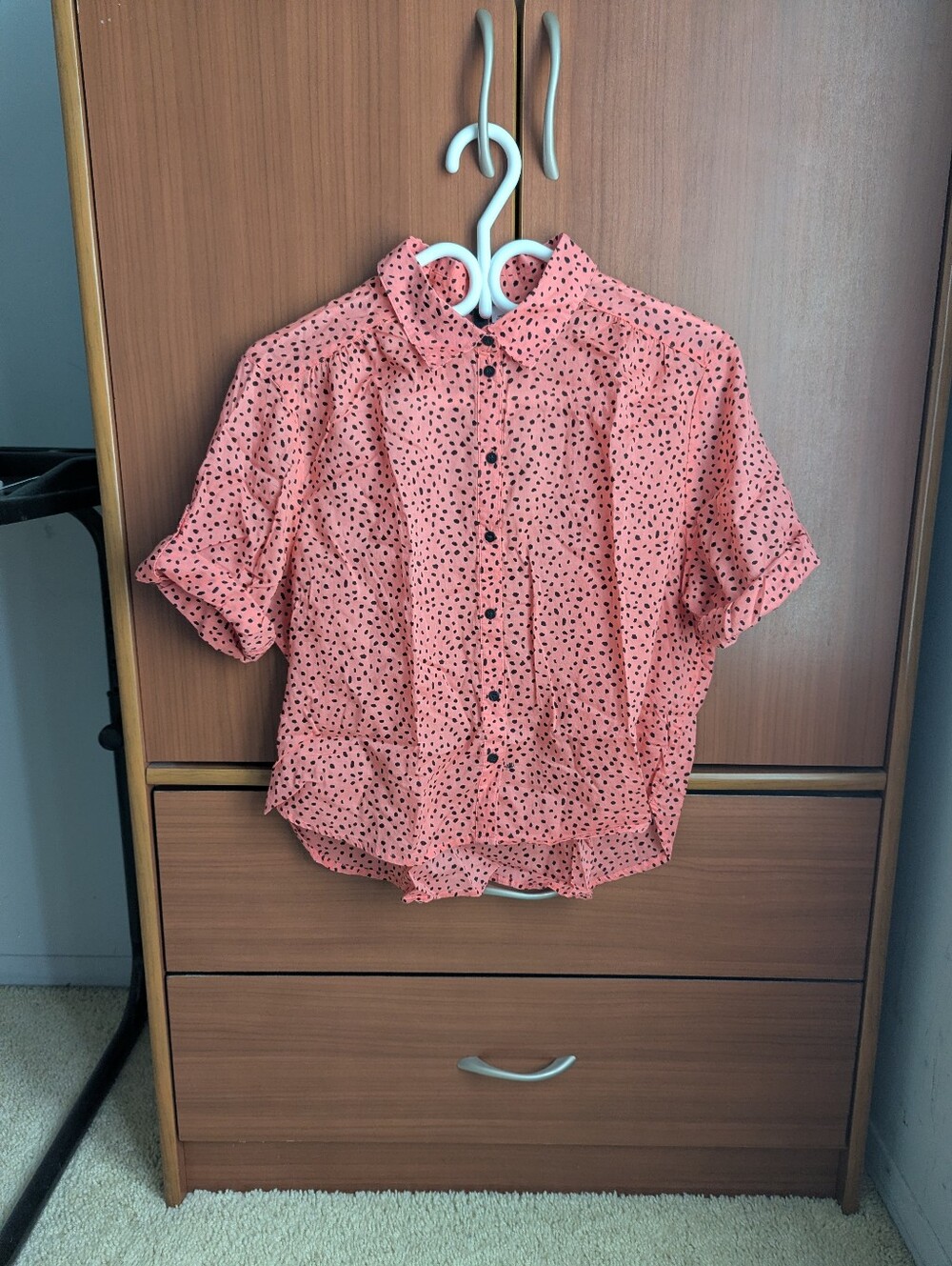 H&M Orange/Coral Speckled Cotton Button-up Cropped Shirt Size 8